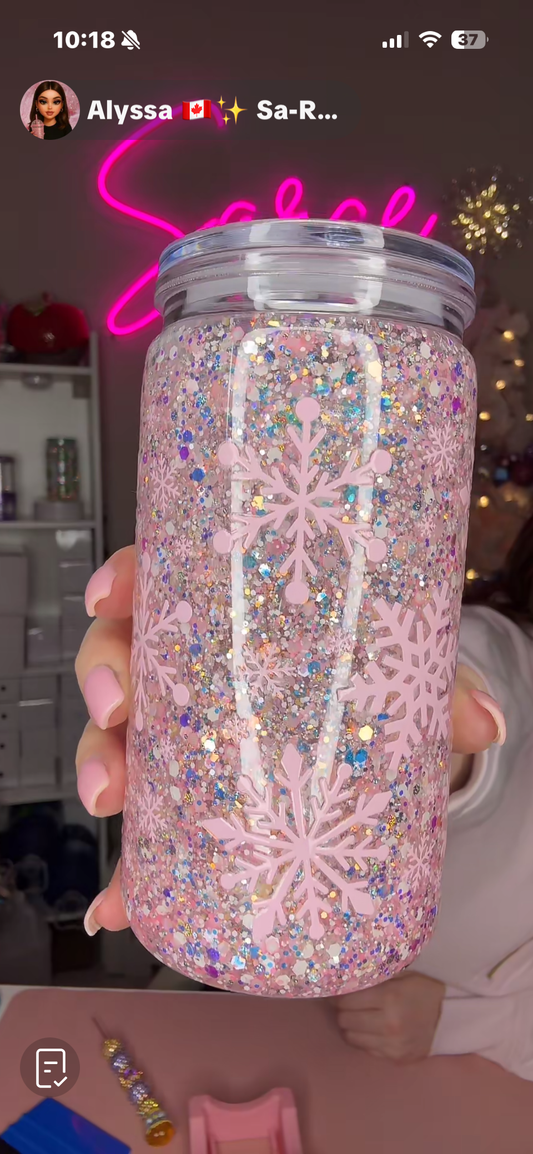 16oz Ready to Ship Pink Snowflake Holiday